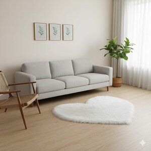 WHITE HEART SHAPED AREA RUG